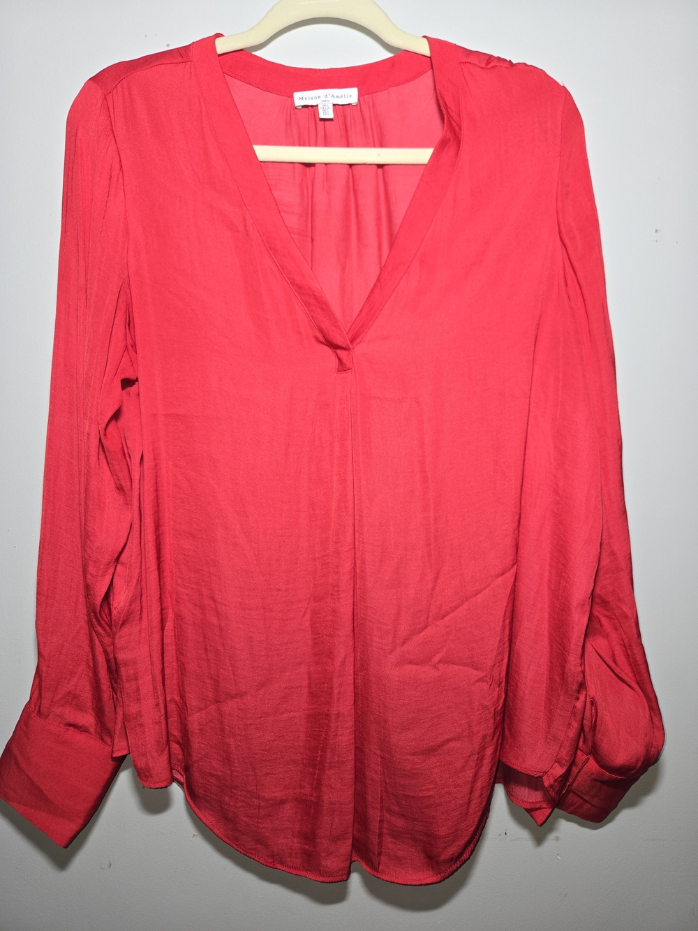 Maison D'amelie Women's V-Neck Blouse in Bright Pink